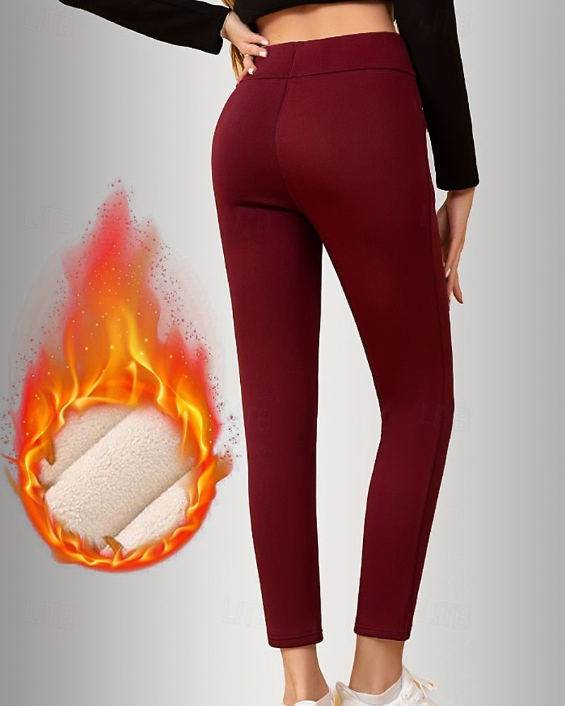 Women’s Fleece-Lined Leggings – Casual Full-Length Chinos with Medium Elastic Waist, Warm, Comfortable & Stretchy for Outdoor