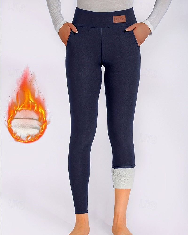 Women’s Fleece-Lined Leggings – Casual Full-Length Chinos with Medium Elastic Waist, Warm, Comfortable & Stretchy for Outdoor