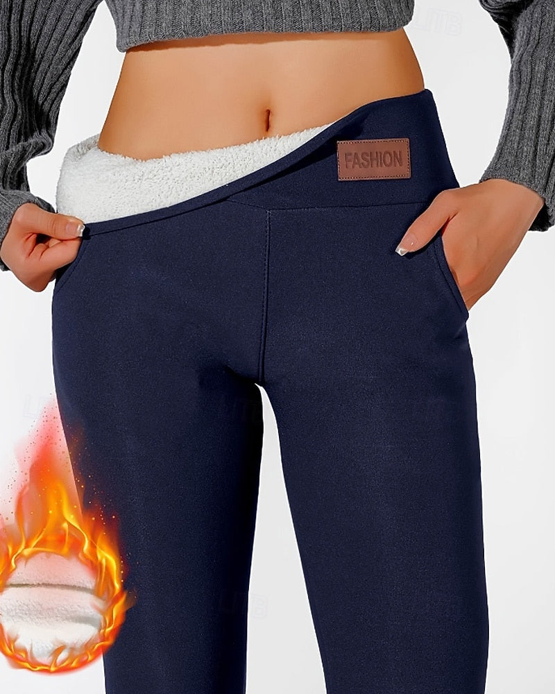 Women’s Fleece-Lined Leggings – Casual Full-Length Chinos with Medium Elastic Waist, Warm, Comfortable & Stretchy for Outdoor