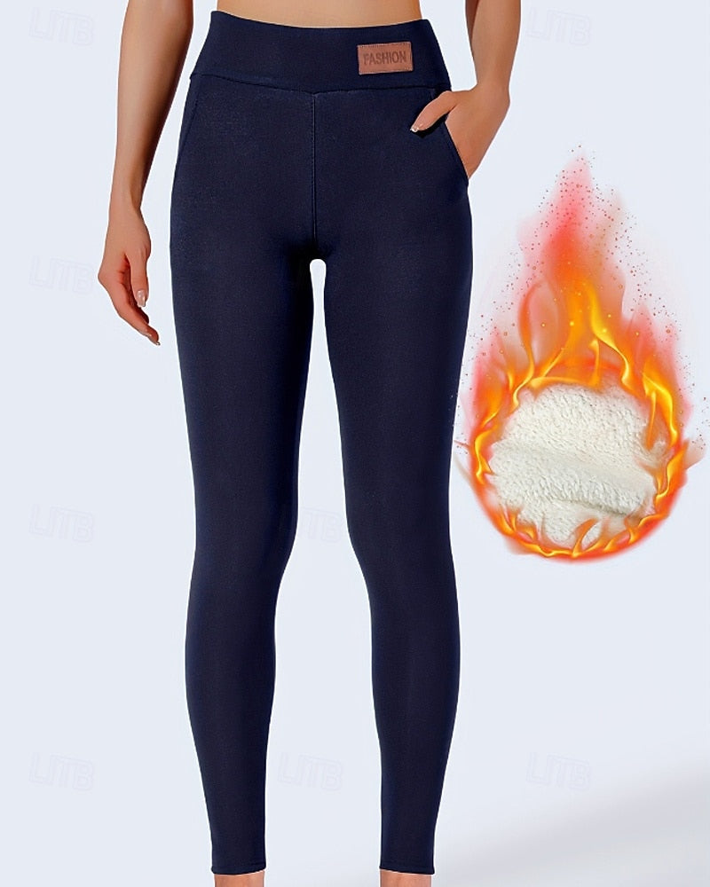 Women’s Fleece-Lined Leggings – Casual Full-Length Chinos with Medium Elastic Waist, Warm, Comfortable & Stretchy for Outdoor