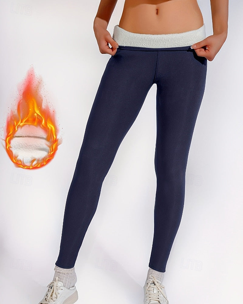 Women’s Fleece-Lined Leggings – Casual Full-Length Chinos with Medium Elastic Waist, Warm, Comfortable & Stretchy for Outdoor