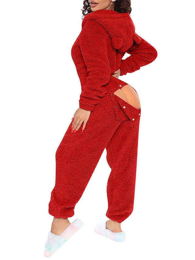 Women's Sherpa Fleece Onesie – Warm Plush Hoodie Jumpsuit, Cozy Homewear