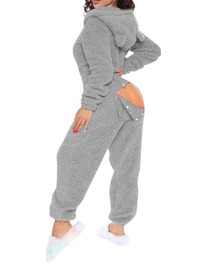 Women's Sherpa Fleece Onesie – Warm Plush Hoodie Jumpsuit, Cozy Homewear