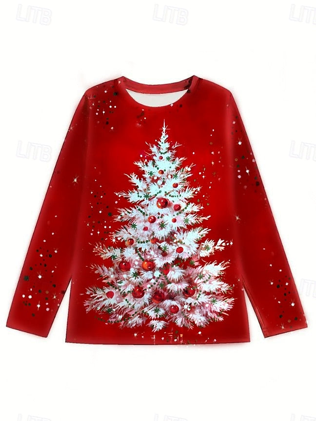 Christmas Women’s Red T-Shirt Round Neck | Festive Holiday Casual Top | Comfort Fit Partywear