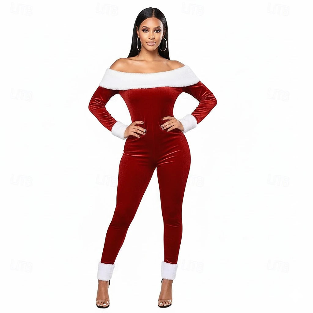 Women’s Sexy Mrs. Claus Jumpsuit – Santa Costume Onesie for Christmas Party, Holiday Events & New Year