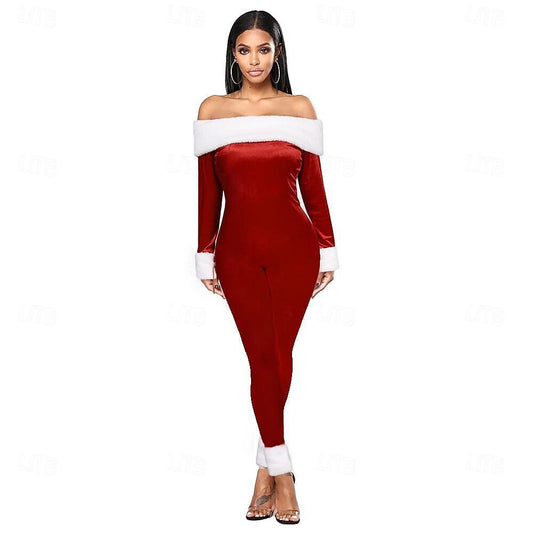 Women’s Sexy Mrs. Claus Jumpsuit – Santa Costume Onesie for Christmas Party, Holiday Events & New Year