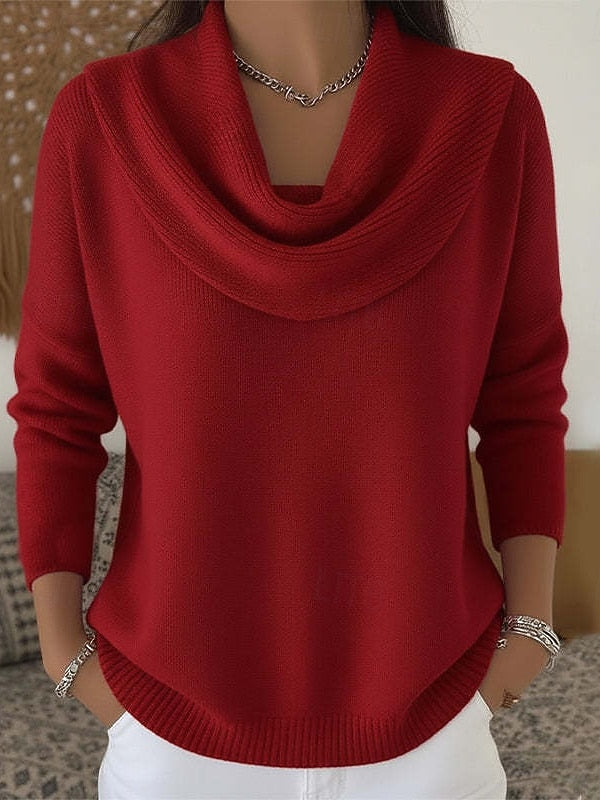 Women’s Ribbed Knitted Sweater – Soft Pure Color Cowl Neck Long Sleeve Casual Top for Fall/Winter