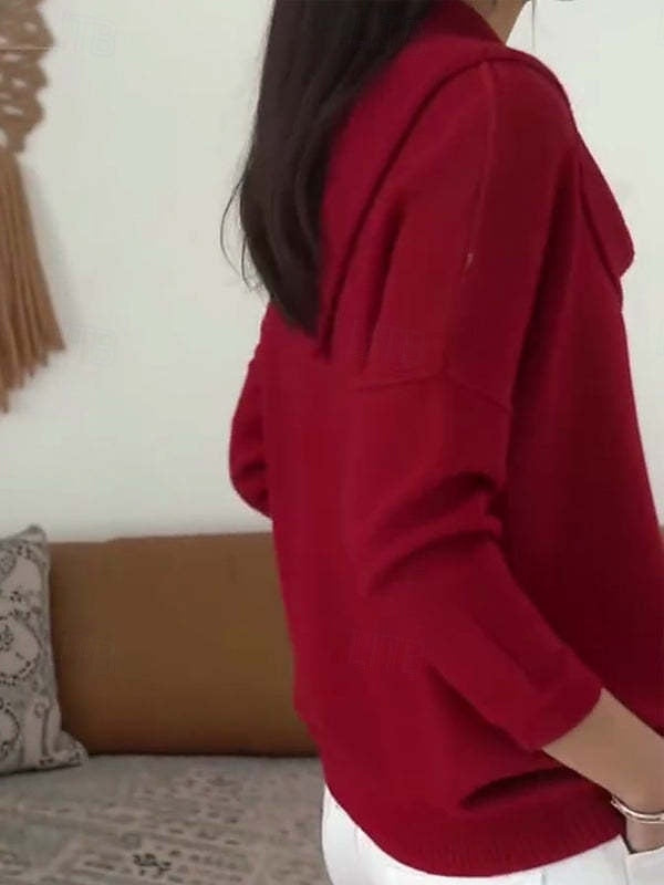 Women’s Ribbed Knitted Sweater – Soft Pure Color Cowl Neck Long Sleeve Casual Top for Fall/Winter