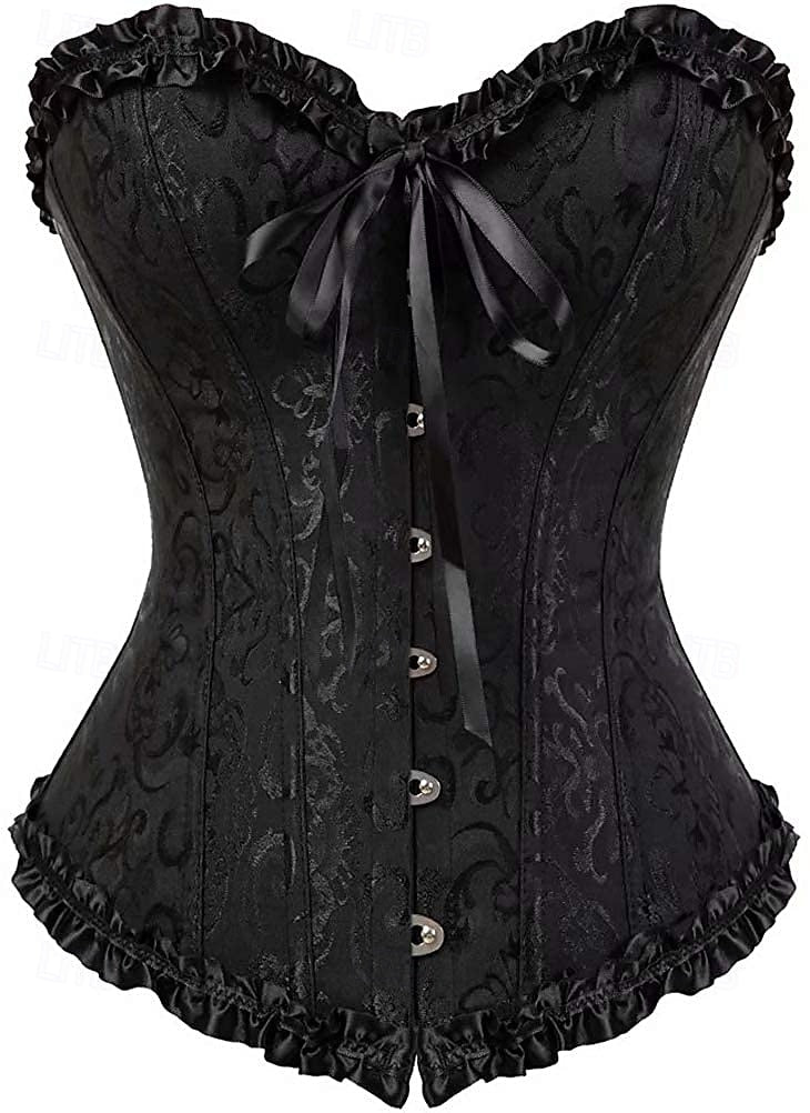 Plus Size Women’s Corset – Abstract Flower Jacquard, Sweetheart Push-Up with Tummy Control, Hook & Eye Lace-Up for Wedding & Special Events