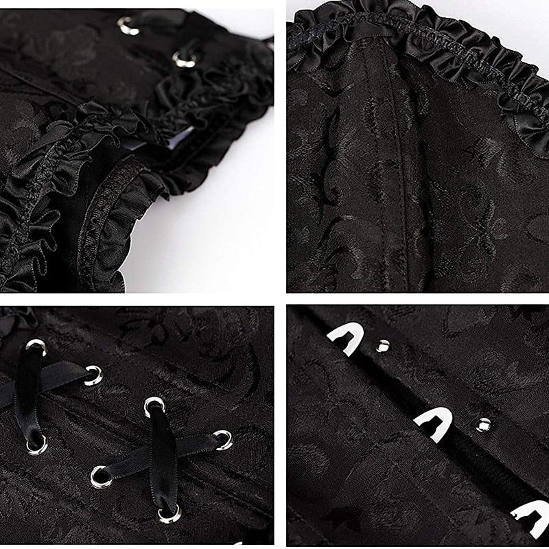 Plus Size Women’s Corset – Abstract Flower Jacquard, Sweetheart Push-Up with Tummy Control, Hook & Eye Lace-Up for Wedding & Special Events