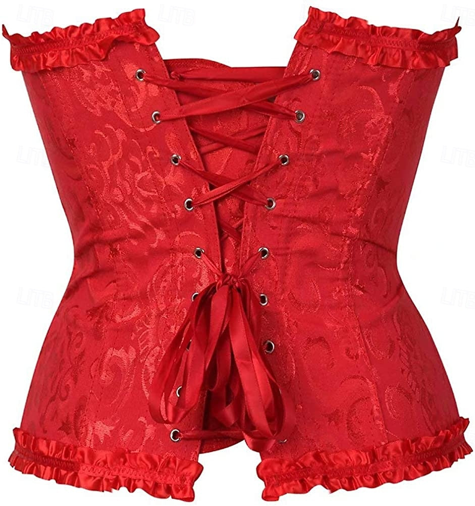 Plus Size Women’s Corset – Abstract Flower Jacquard, Sweetheart Push-Up with Tummy Control, Hook & Eye Lace-Up for Wedding & Special Events