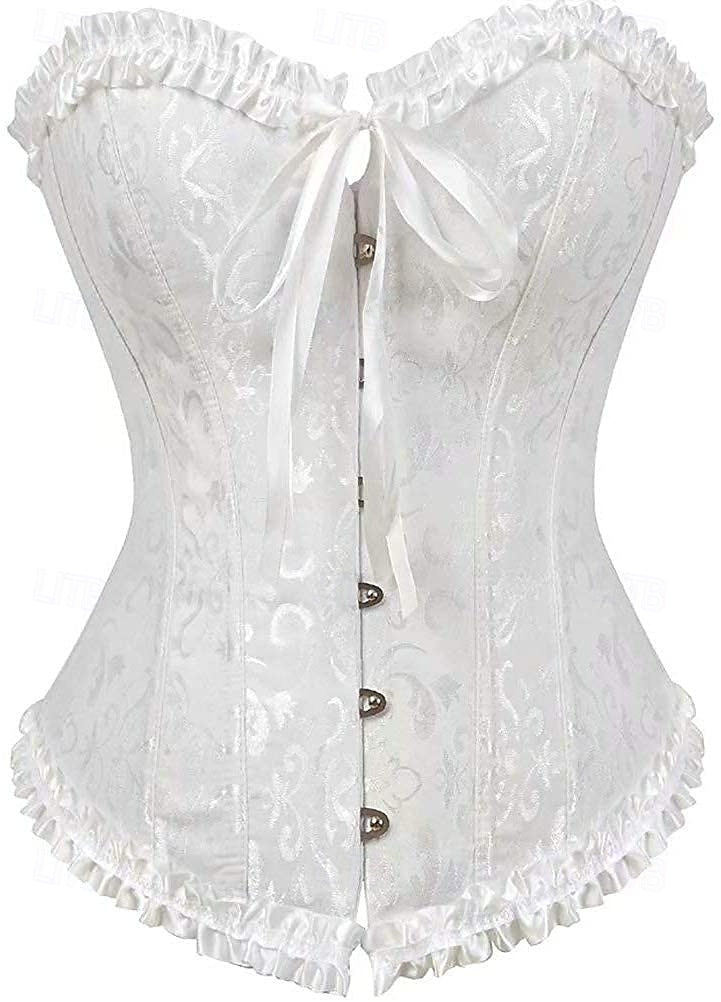 Plus Size Women’s Corset – Abstract Flower Jacquard, Sweetheart Push-Up with Tummy Control, Hook & Eye Lace-Up for Wedding & Special Events