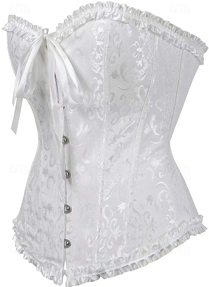 Plus Size Women’s Corset – Abstract Flower Jacquard, Sweetheart Push-Up with Tummy Control, Hook & Eye Lace-Up for Wedding & Special Events