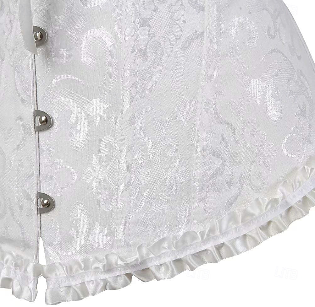 Plus Size Women’s Corset – Abstract Flower Jacquard, Sweetheart Push-Up with Tummy Control, Hook & Eye Lace-Up for Wedding & Special Events