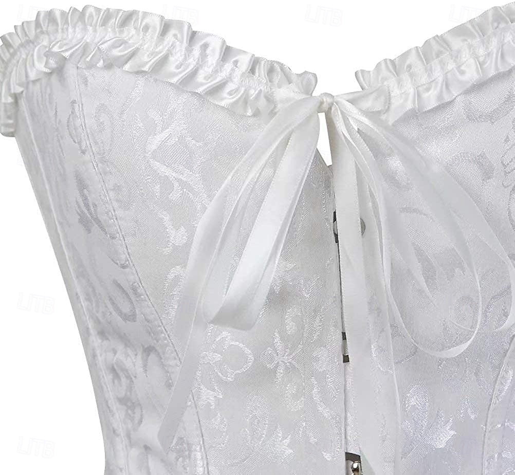 Plus Size Women’s Corset – Abstract Flower Jacquard, Sweetheart Push-Up with Tummy Control, Hook & Eye Lace-Up for Wedding & Special Events