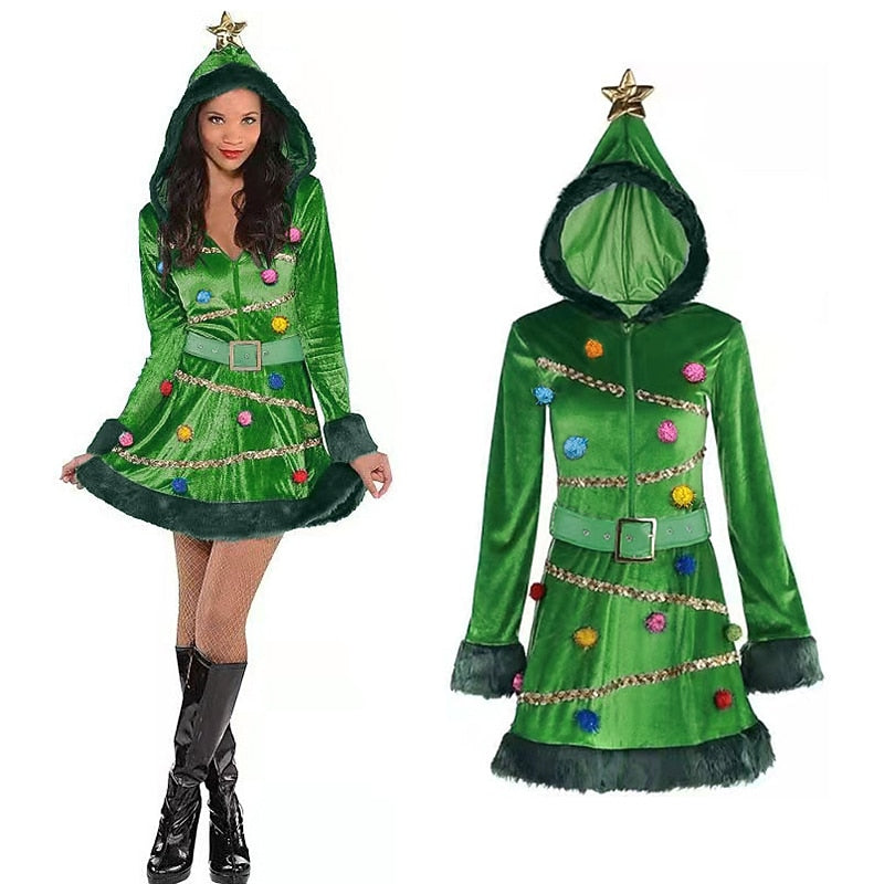 Women’s Festive Christmas Dress – Tree & Mrs. Claus Costume for Holiday, Party, Cosplay & Masquerade Fun