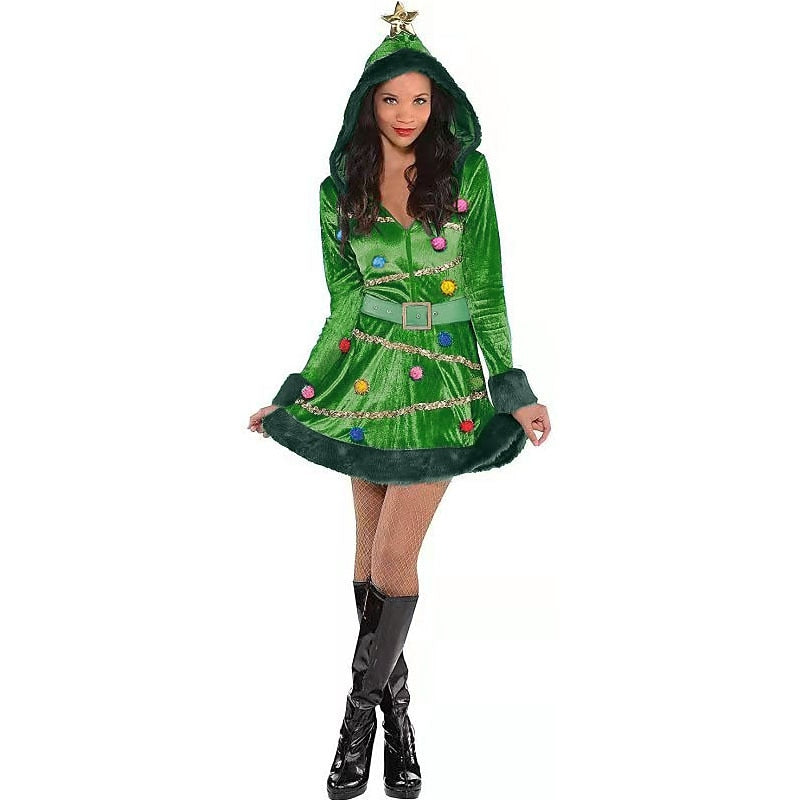 Women’s Festive Christmas Dress – Tree & Mrs. Claus Costume for Holiday, Party, Cosplay & Masquerade Fun