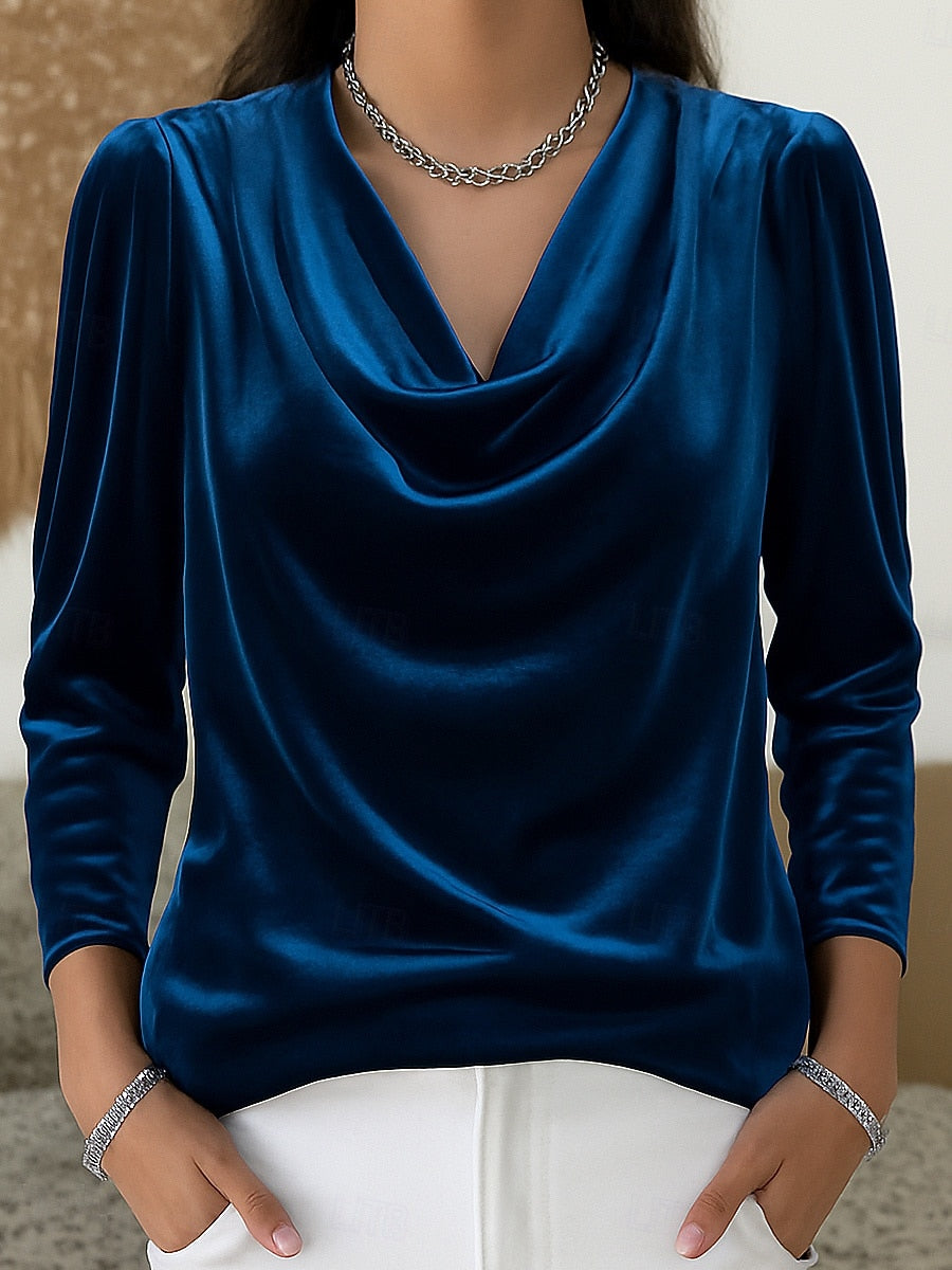 Women’s Christmas Velvet Shirt – Vintage Party & Holiday Semi-Formal Top, Fall & Winter