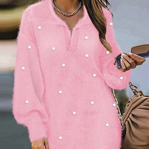 Women’s Christmas Mini Dress – Casual V-Neck Long Sleeve Holiday Party Dress, Regular Fit