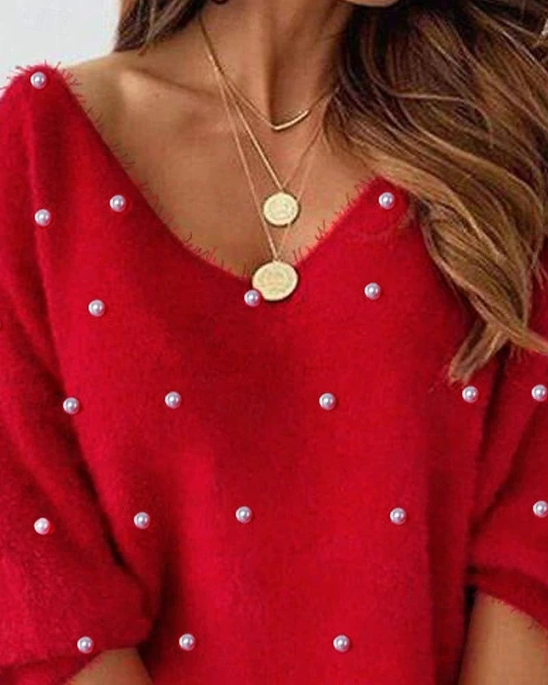 Women’s Christmas Mini Dress – Casual V-Neck Long Sleeve Holiday Party Dress, Regular Fit