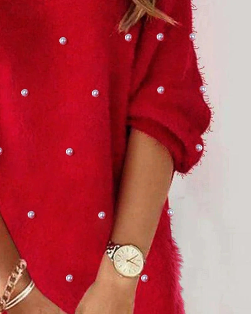 Women’s Christmas Mini Dress – Casual V-Neck Long Sleeve Holiday Party Dress, Regular Fit