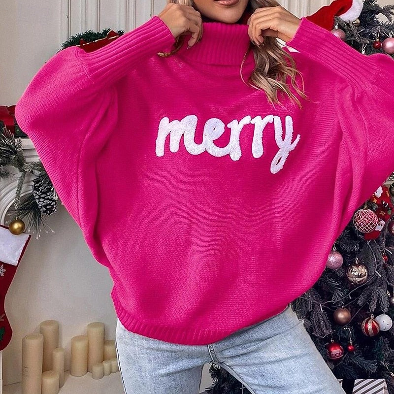 Women's Christmas Pullover Sweatshirt – Casual Batwing Sleeve Top, Letter Print Soft & Warm Holiday Athleisure, Sportswear & Activewear