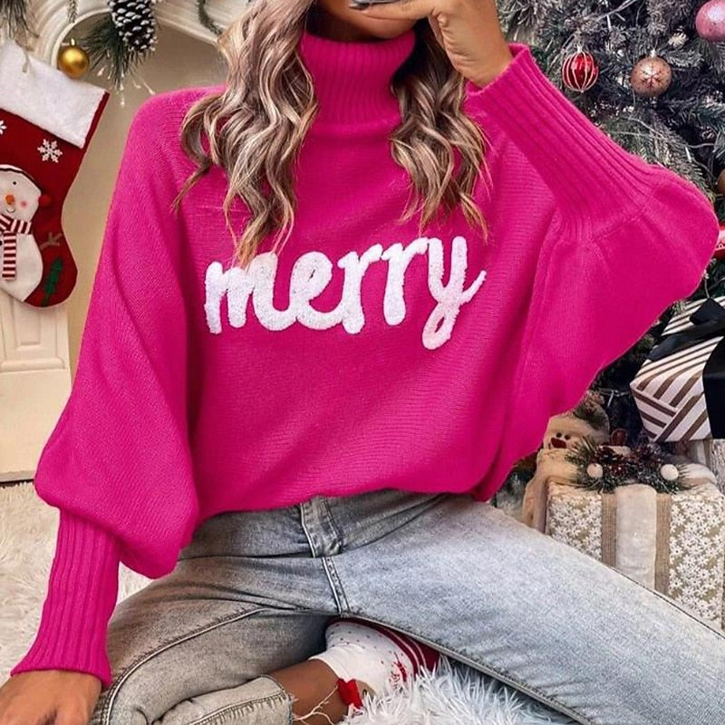 Women's Christmas Pullover Sweatshirt – Casual Batwing Sleeve Top, Letter Print Soft & Warm Holiday Athleisure, Sportswear & Activewear