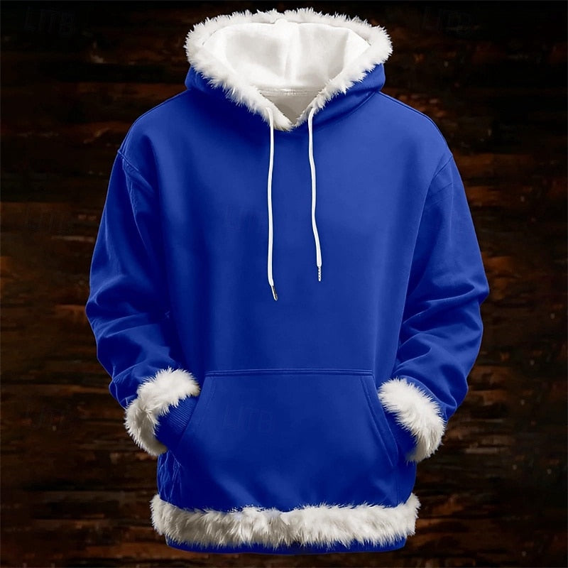 Men's Christmas Fleece Hoodie – Solid Color Pullover, Streetwear & Casual Outdoor Hooded Sweatshirt for Fall & Winter