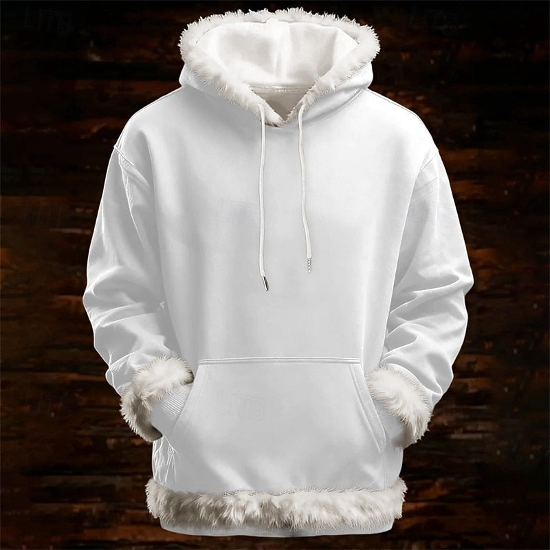 Men's Christmas Fleece Hoodie – Solid Color Pullover, Streetwear & Casual Outdoor Hooded Sweatshirt for Fall & Winter