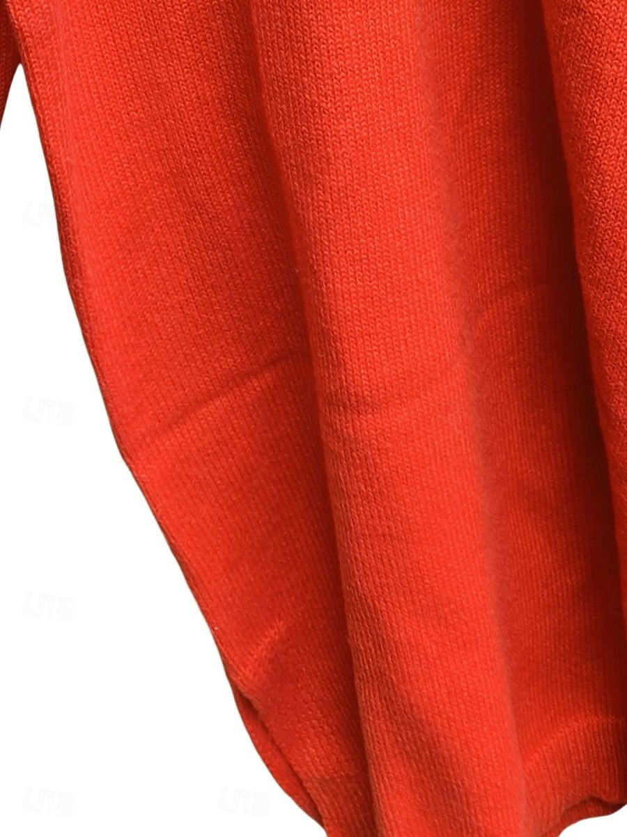 Women's Fuzzy V-Neck Sweater Dress Knitted Long Sleeve Casual Dailywear Christmas Red Fall Winter