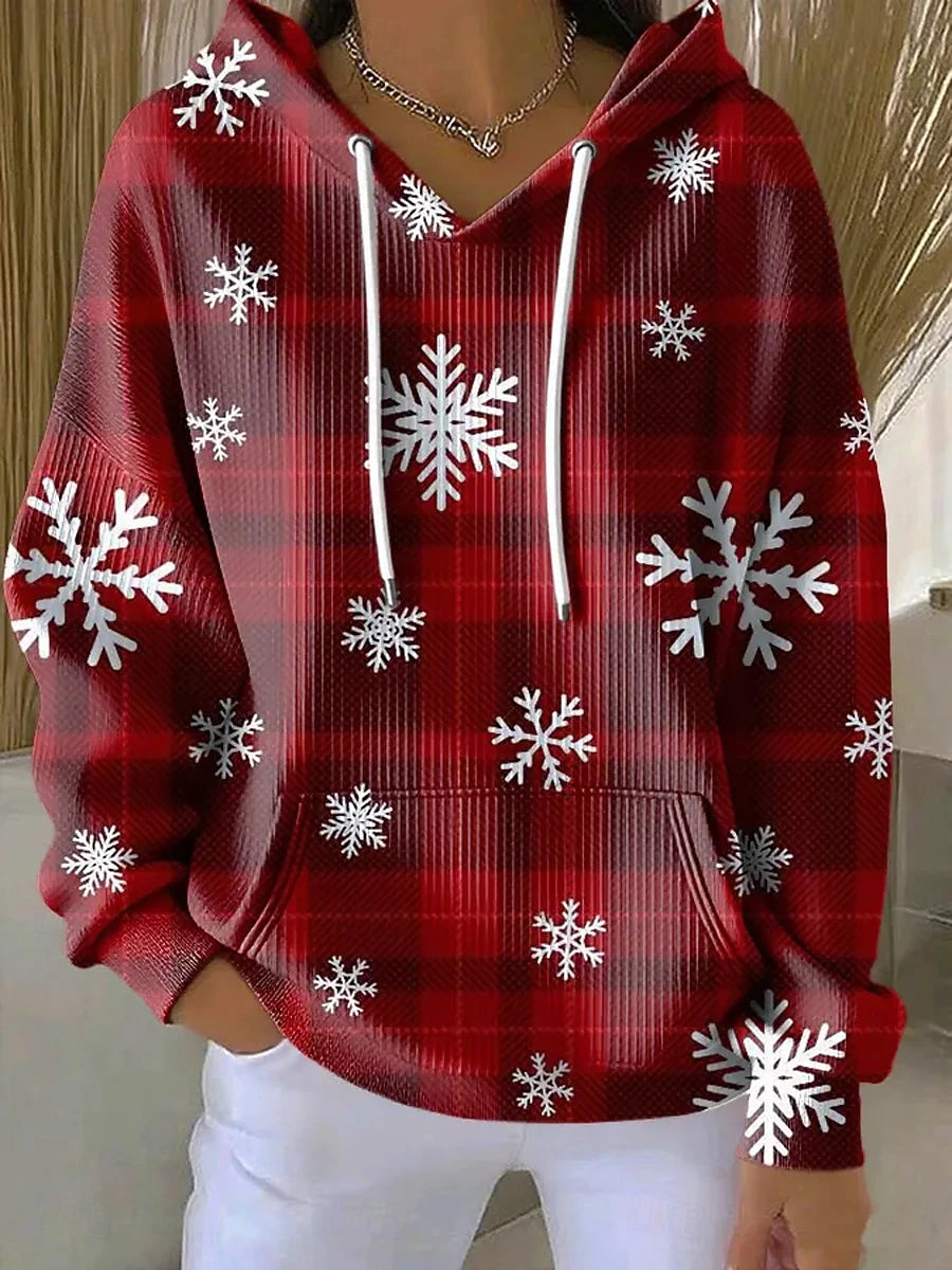 Women's Christmas Hoodie Pullover Sweatshirt Graphic Plaid Tree Patchwork Pocket Long Sleeve Casual Tops Red Beige Fall Winter