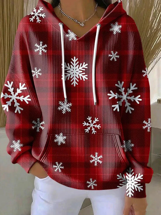 Women's Christmas Hoodie Pullover Sweatshirt Graphic Plaid Tree Patchwork Pocket Long Sleeve Casual Tops Red Beige Fall Winter