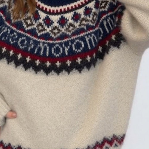 Women's Geometric Print Sweater Pullover – Casual Knit Long Sleeve Crew Neck Top for Christmas & Daily Wear