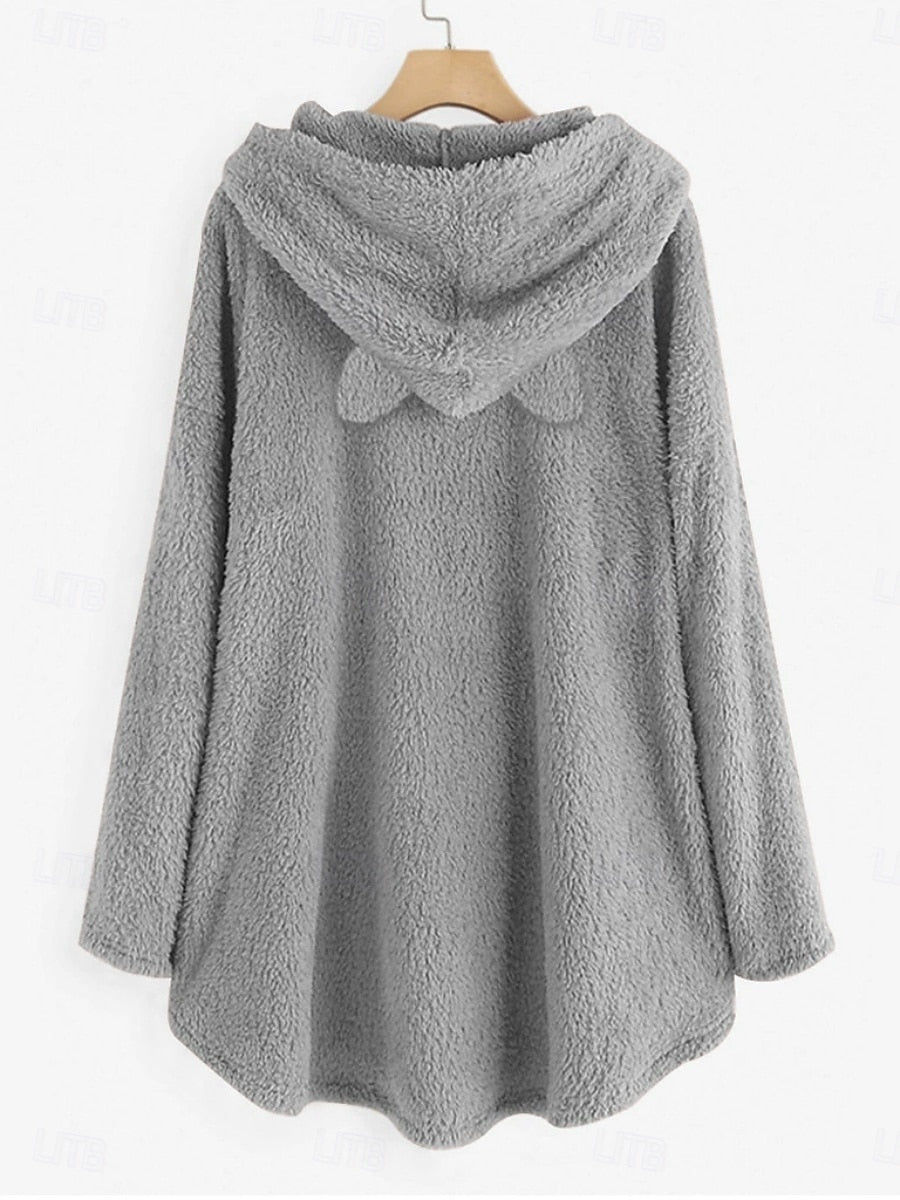 Women's Christmas Cat Hoodie Pullover Sweatshirt – Casual Long Sleeve Hooded Top