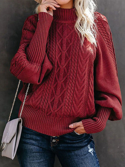 Women's Cable Knit Turtleneck Sweater Pullover Casual Soft Long Sleeve Knit Top for Fall Winter