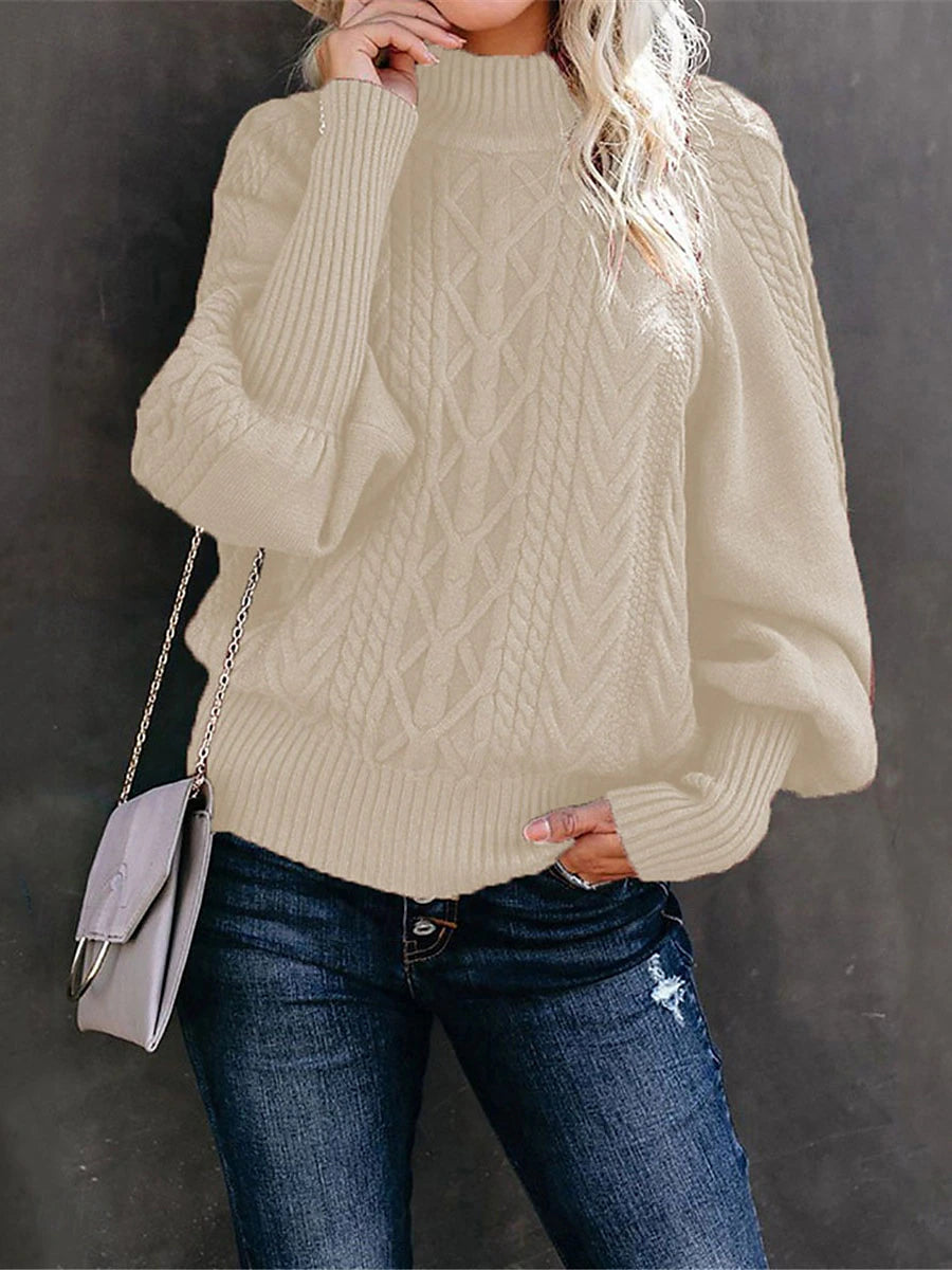 Women's Cable Knit Turtleneck Sweater Pullover Casual Soft Long Sleeve Knit Top for Fall Winter