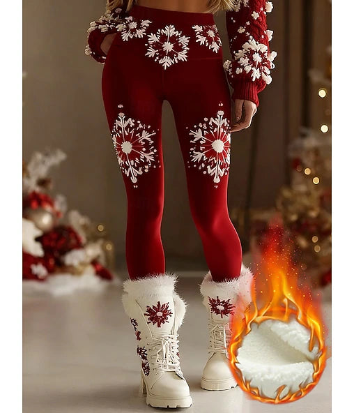 Women's High Waist Fleece Leggings – Thermal Warm Stretchy Pants, Ugly Christmas Graphic, Full Length, Casual Outdoor Streetwear