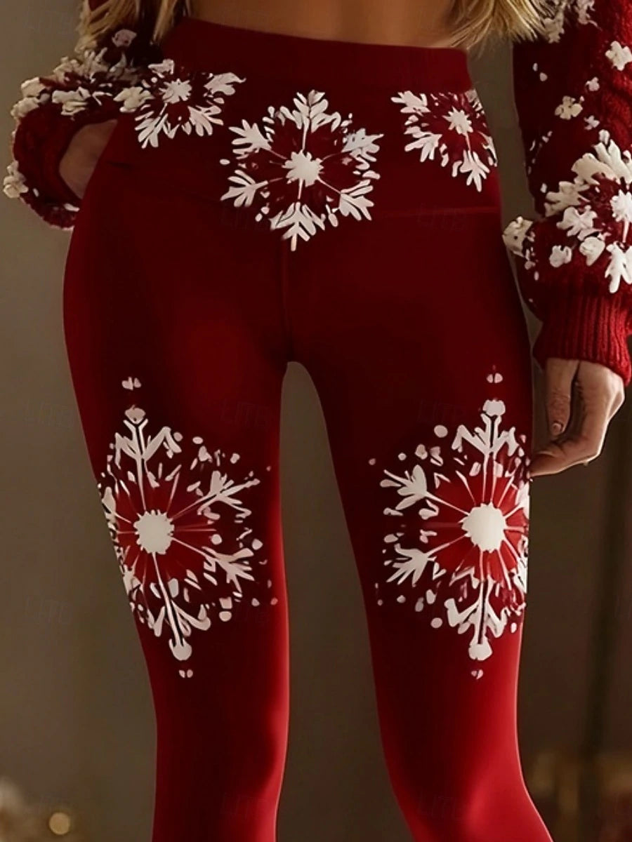 Women's High Waist Fleece Leggings – Thermal Warm Stretchy Pants, Ugly Christmas Graphic, Full Length, Casual Outdoor Streetwear
