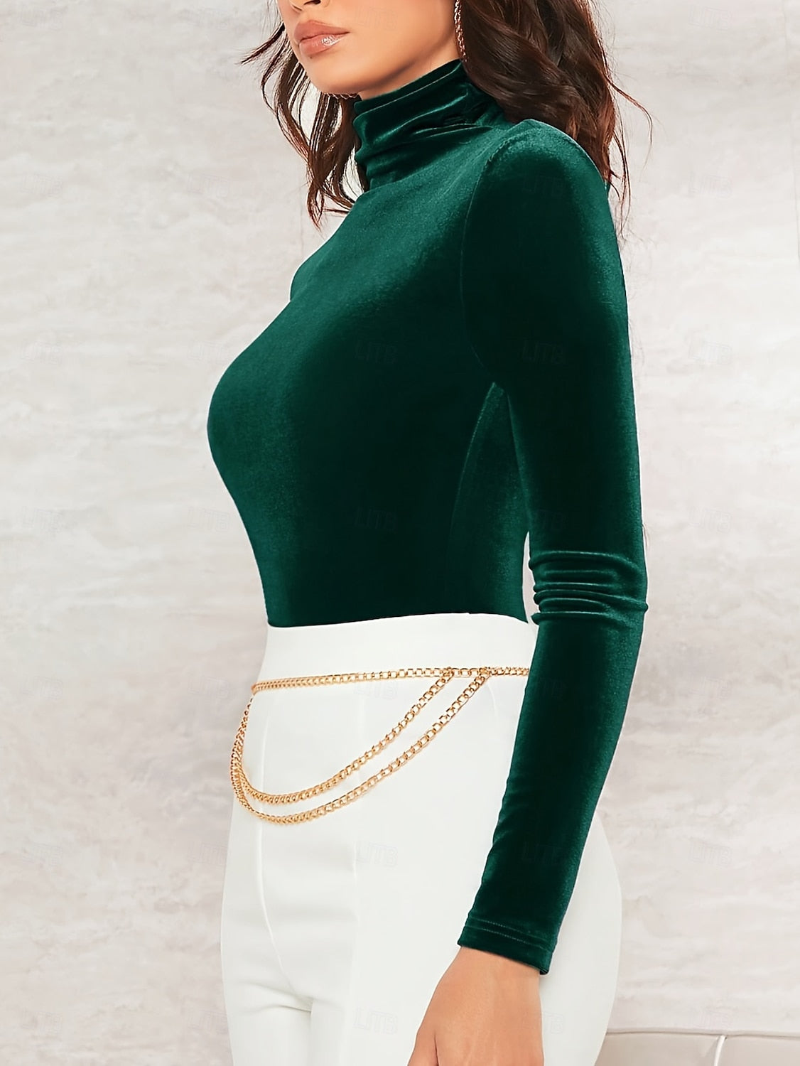 Women's Christmas Velvet High Neck Long Sleeve Top – Elegant Solid Color Dressy Blouse for Party & Casual Wear