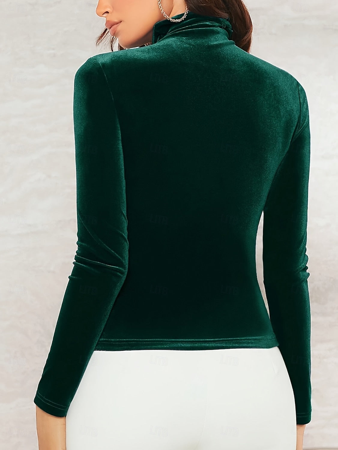 Women's Christmas Velvet High Neck Long Sleeve Top – Elegant Solid Color Dressy Blouse for Party & Casual Wear