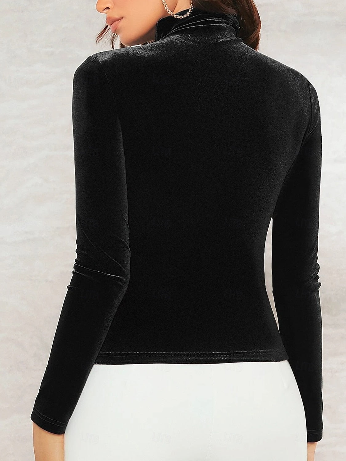 Women's Christmas Velvet High Neck Long Sleeve Top – Elegant Solid Color Dressy Blouse for Party & Casual Wear