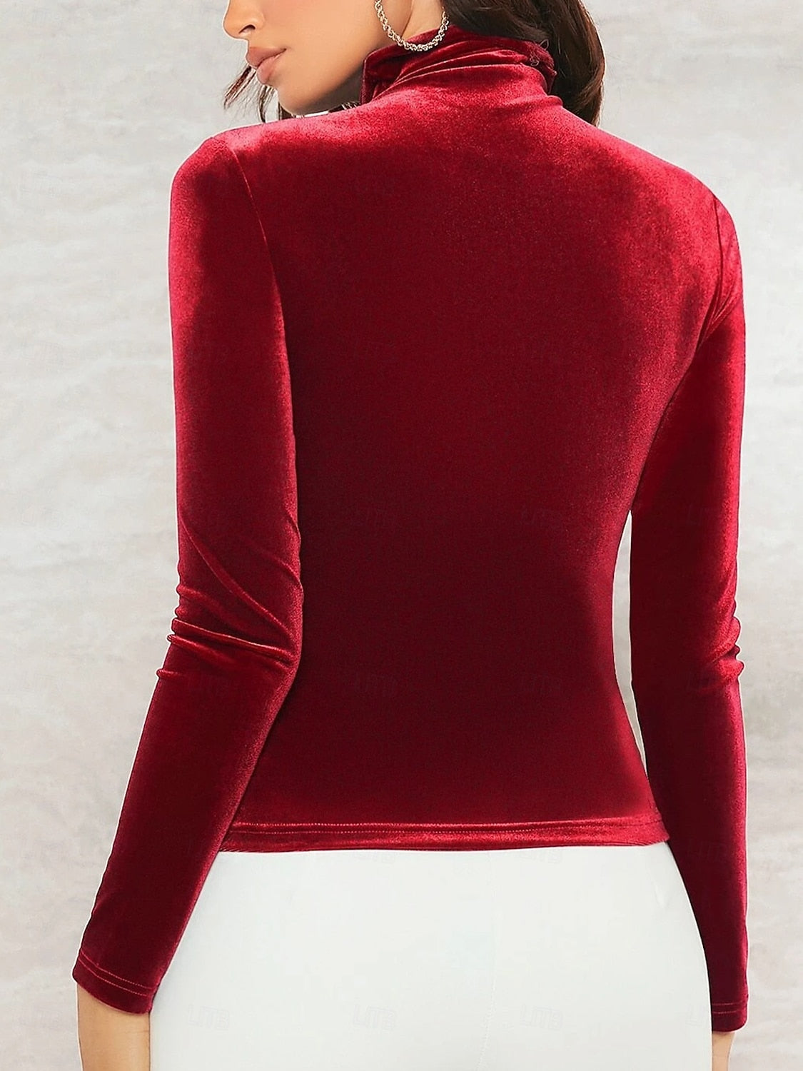 Women's Christmas Velvet High Neck Long Sleeve Top – Elegant Solid Color Dressy Blouse for Party & Casual Wear