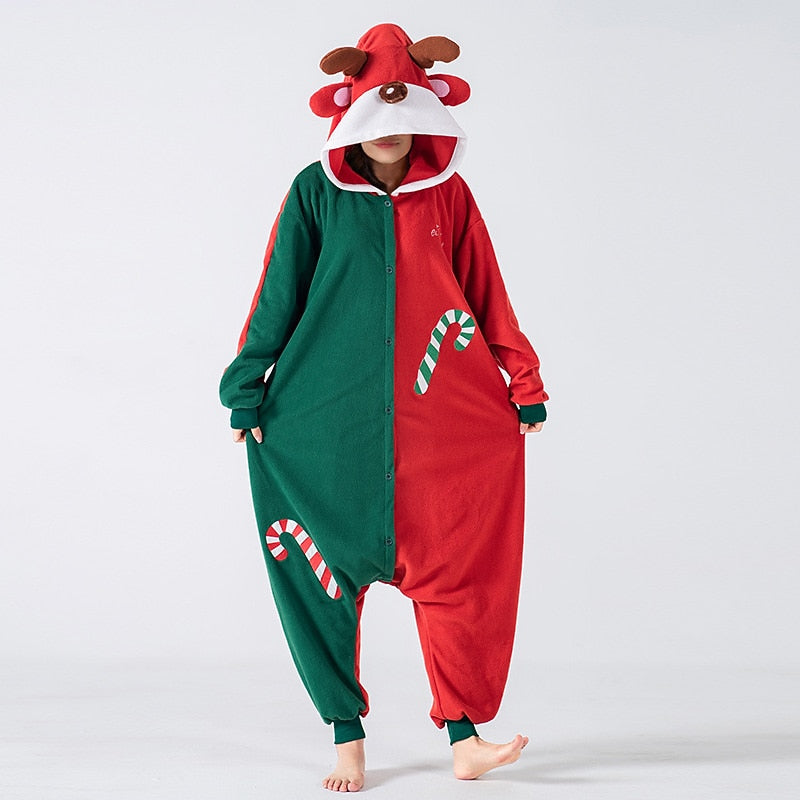 Unisex Reindeer Rudolph Kigurumi Christmas Onesie Pajamas – Adult Holiday Home Wear