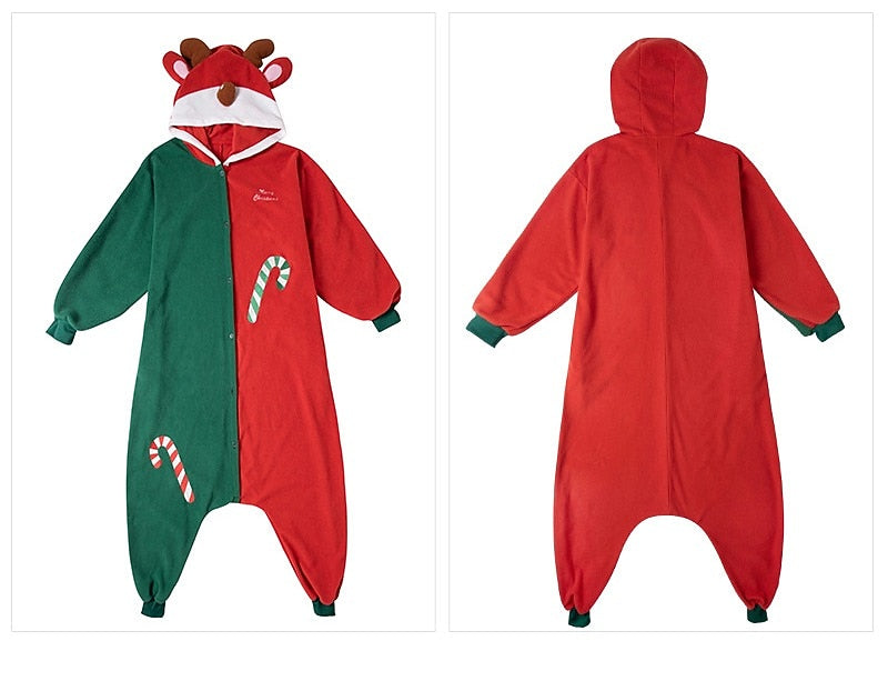 Unisex Reindeer Rudolph Kigurumi Christmas Onesie Pajamas – Adult Holiday Home Wear