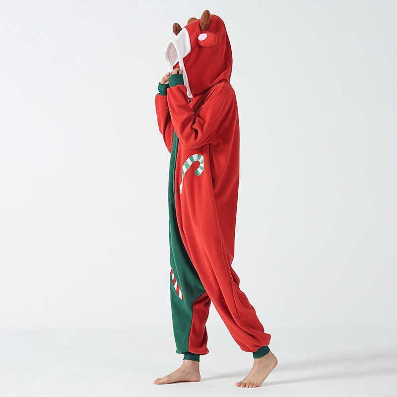 Unisex Reindeer Rudolph Kigurumi Christmas Onesie Pajamas – Adult Holiday Home Wear