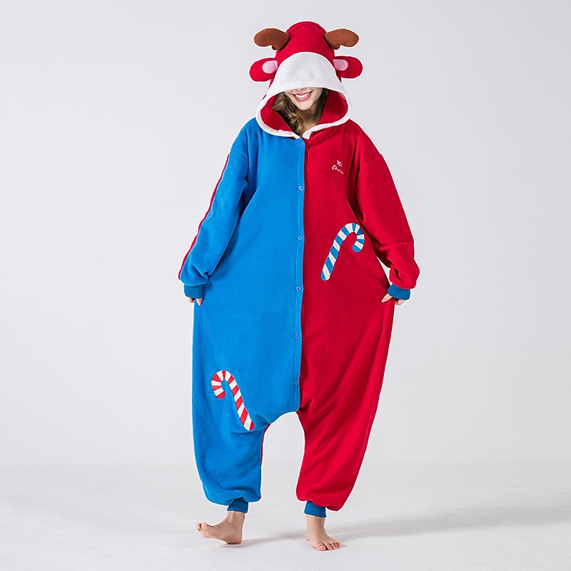 Unisex Reindeer Rudolph Kigurumi Christmas Onesie Pajamas – Adult Holiday Home Wear