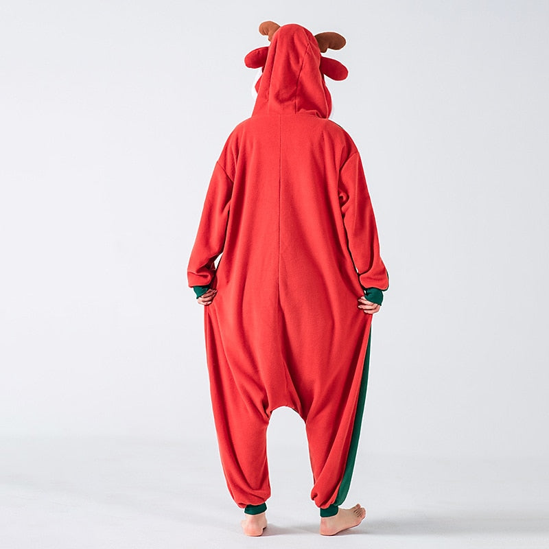 Unisex Reindeer Rudolph Kigurumi Christmas Onesie Pajamas – Adult Holiday Home Wear