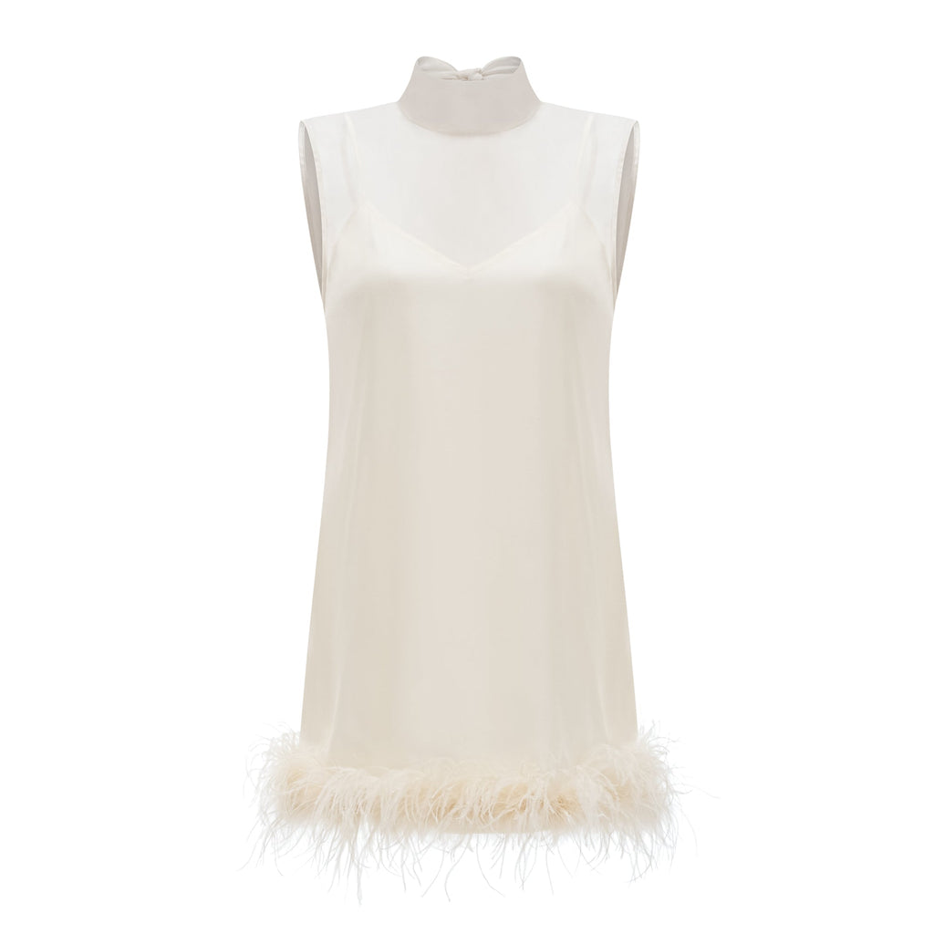 Adrienne White Feather Trim Mini Dress