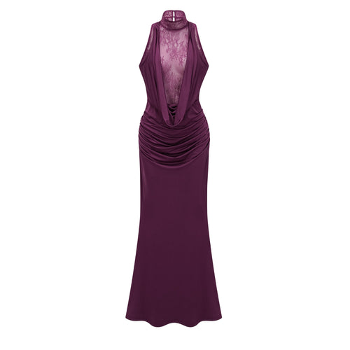 Borbála Magenta Lace Bodice Ruched Maxi Dress