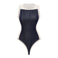Sandrine blue denim semi-sheer bodysuit